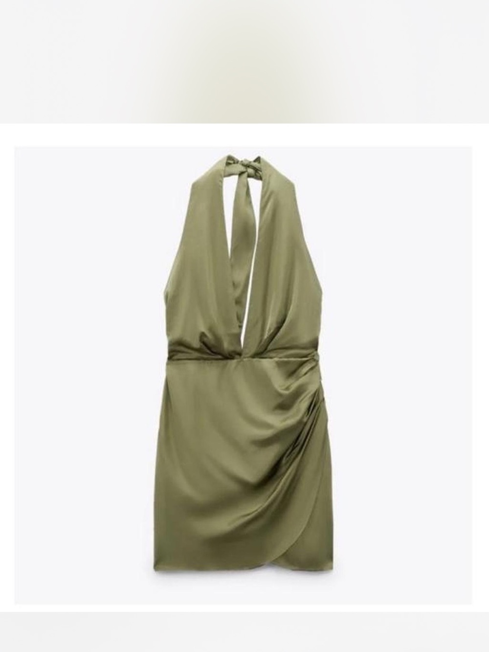 Zara Olive Halter Tie-Back Wrap Mini Dress